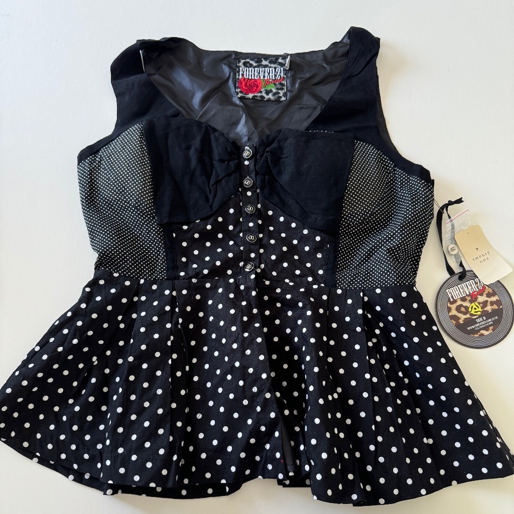 Retro Reproduction Peplum Polka Dot top, Rockabilly, Pinup Size Large